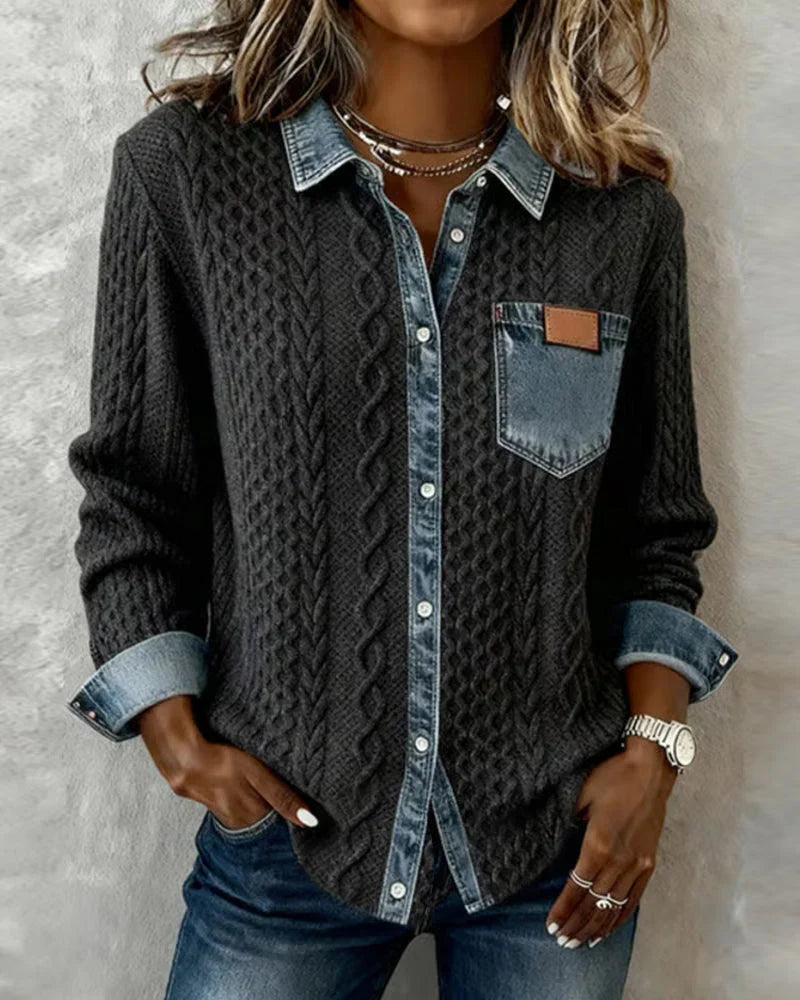 Yvette | Knit Denim Patchwork Shirt