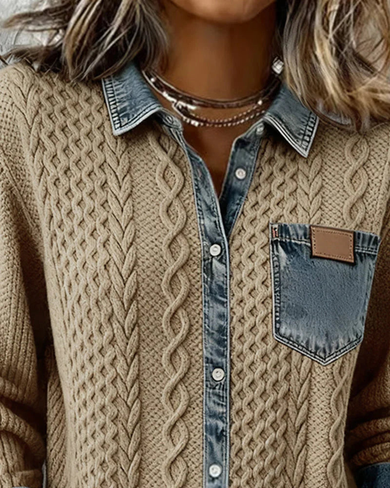 Yvette | Knit Denim Patchwork Shirt