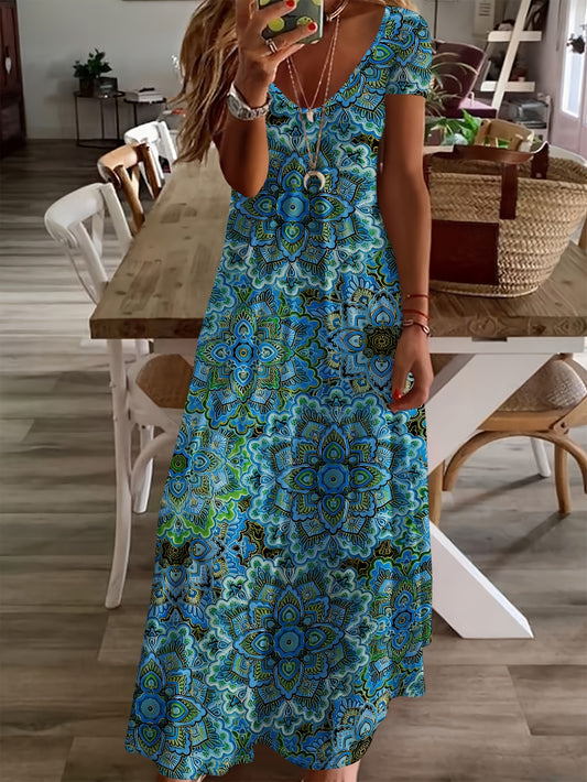 Isaline | Bohemian maxi-jurk met levendige bloemen en V-hals