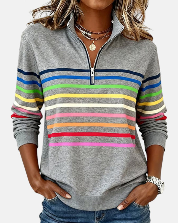 Monique | Half-Zip Striped Knit Top