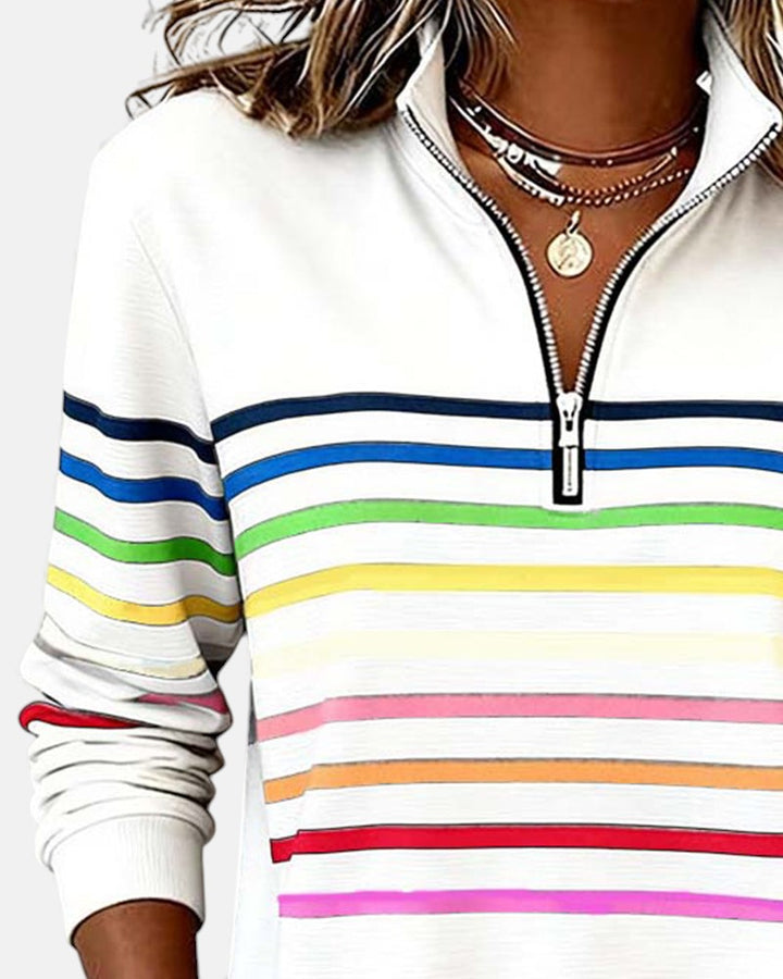 Monique | Half-Zip Striped Knit Top