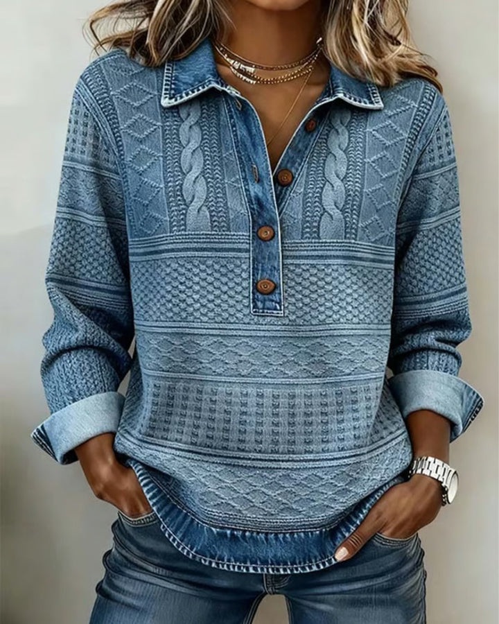Bernadette | Button Collar Textured Sweatshirt