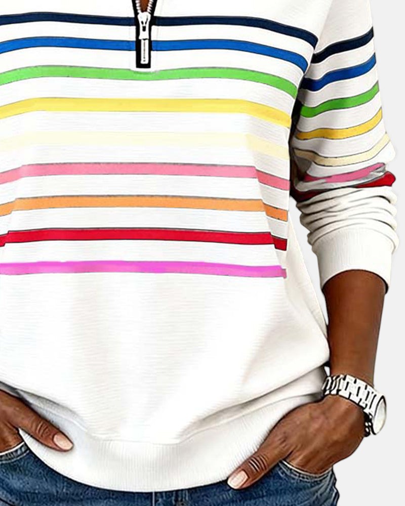 Monique | Half-Zip Striped Knit Top