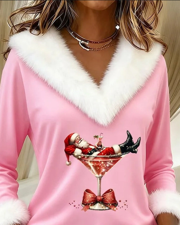 Alina | Fluffy V Neck Holiday Blouse