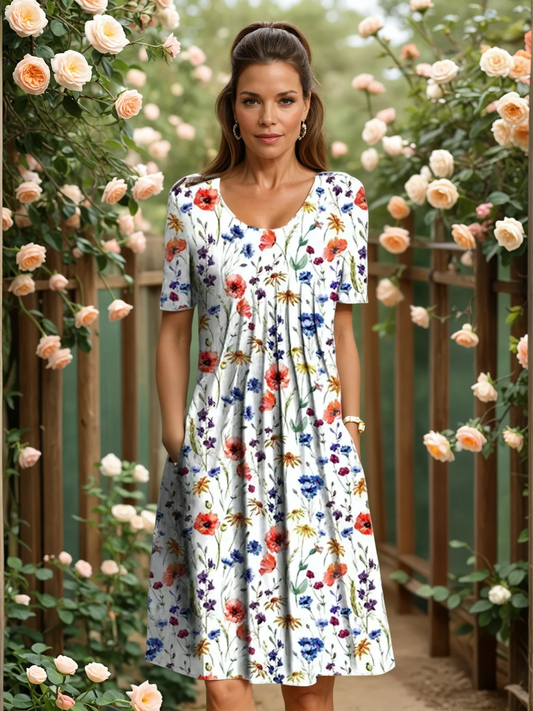 Yvette | Elegante midi-jurk met plissé en zakken