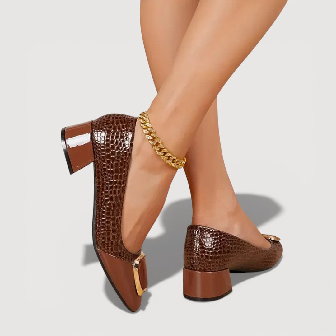 Veronica | Croco Block Heel Shoes