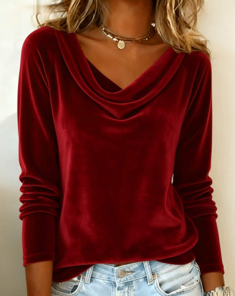 Talia | Draped Collar Cotton Top