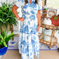 Aurélie | Maxi-jurk met groene toileprint en smocktaille