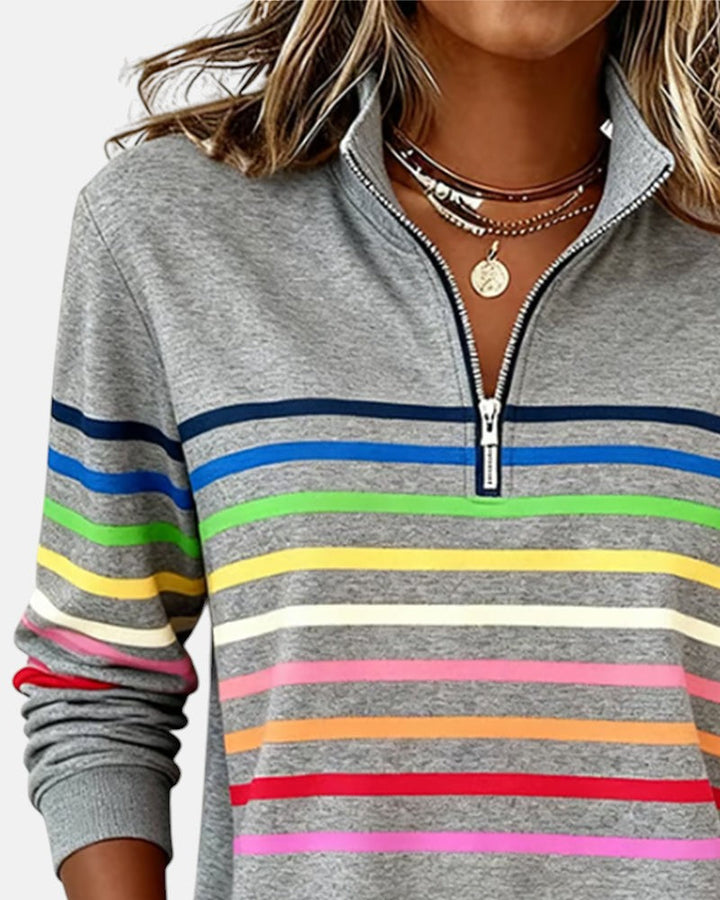 Monique | Half-Zip Striped Knit Top