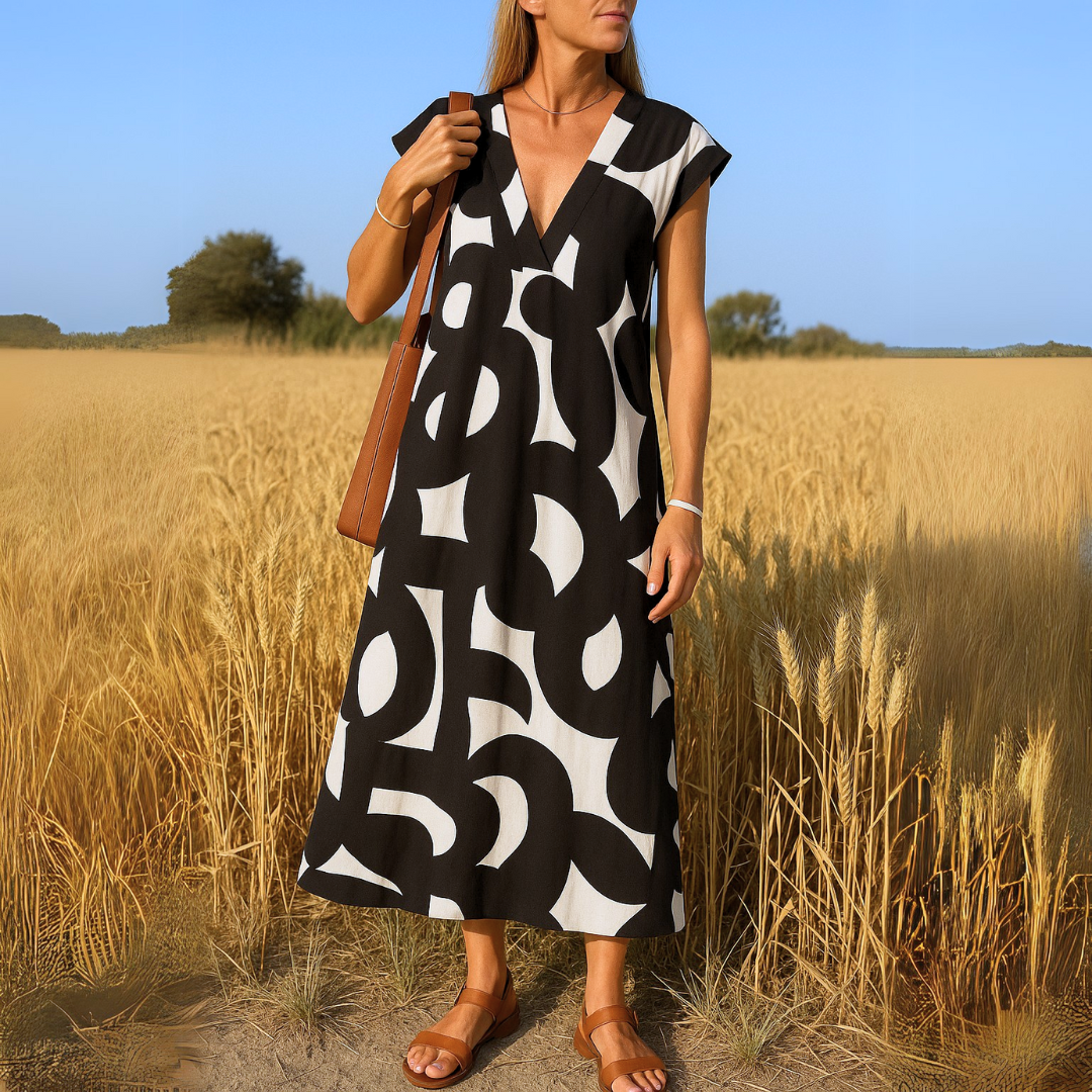 Lydia | Printed V Neck Day Dress