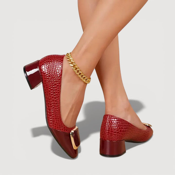 Veronica | Croco Block Heel Shoes