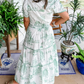 Aurélie | Maxi-jurk met groene toileprint en smocktaille