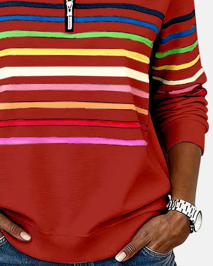 Monique | Half-Zip Striped Knit Top