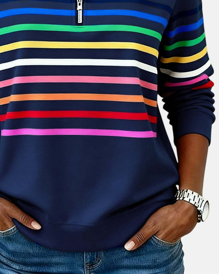 Monique | Half-Zip Striped Knit Top