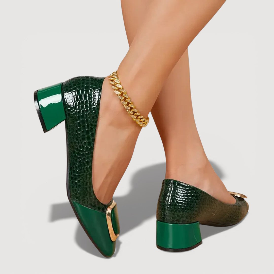Veronica | Croco Block Heel Shoes