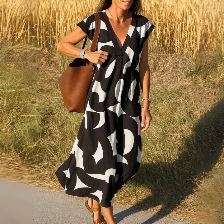 Lydia | Printed V Neck Day Dress