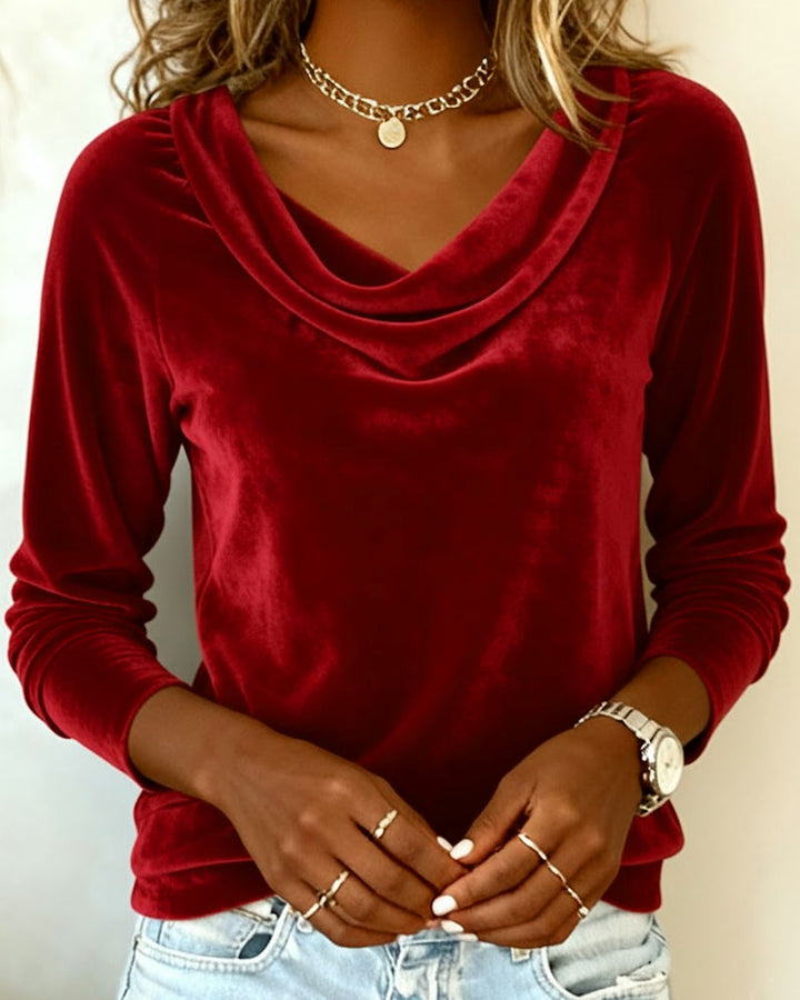 Talia | Draped Collar Cotton Top