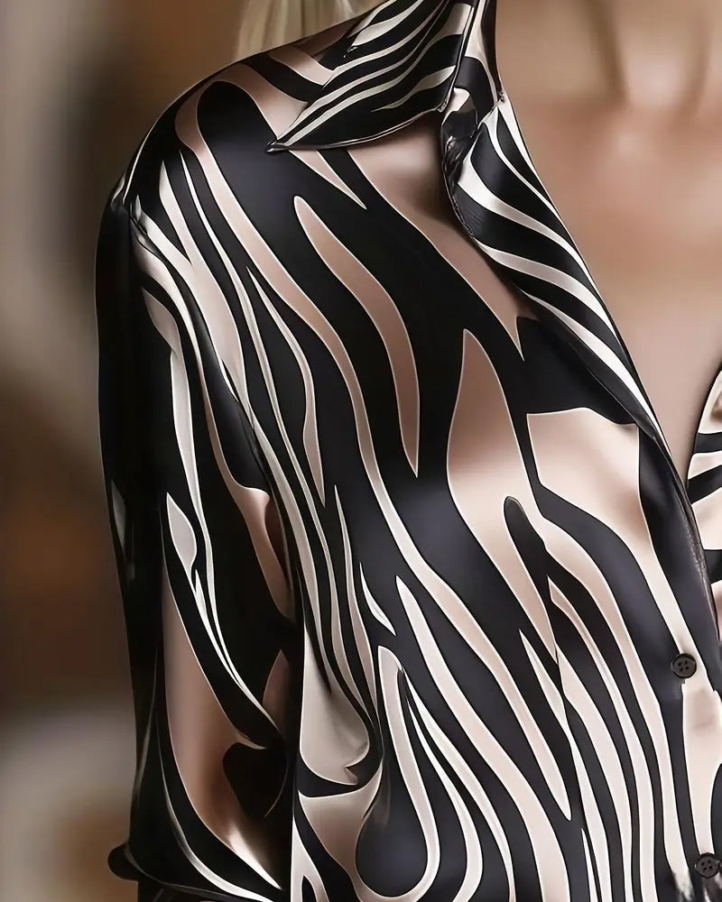 Leonie | Printed V-Neck Cotton Shirt