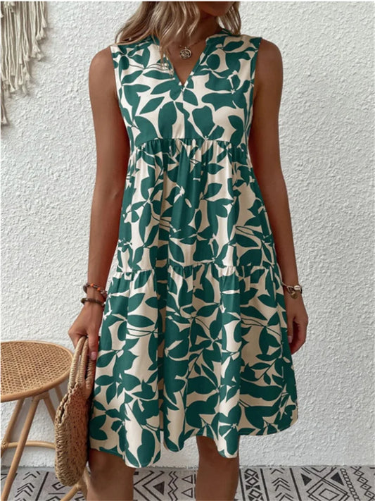 Alina | Mouwloze A-lijn zomerjurk met botanische print