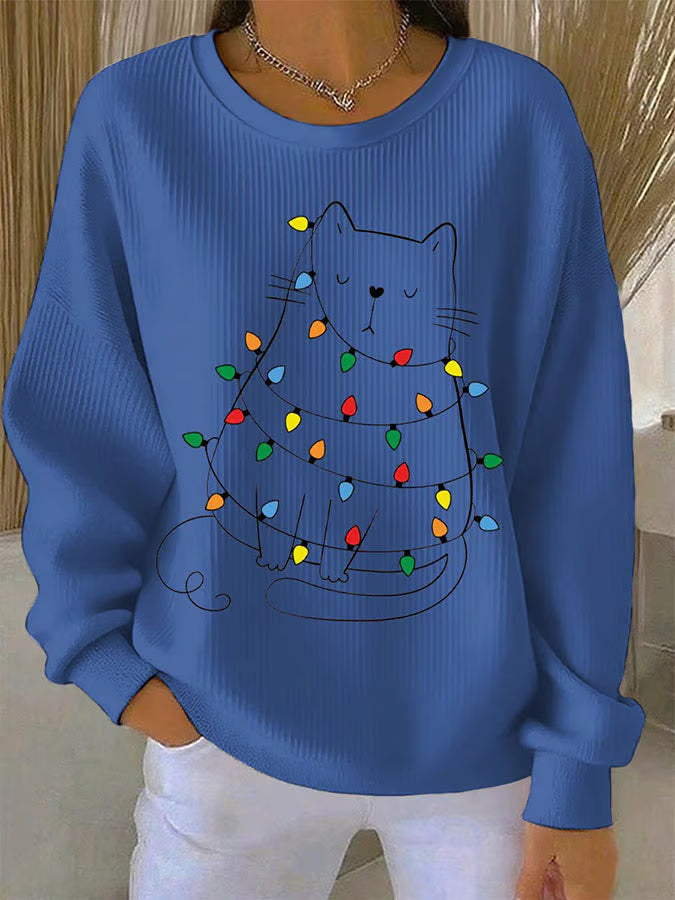 Faye | Festive Cat Motif Knit Sweater