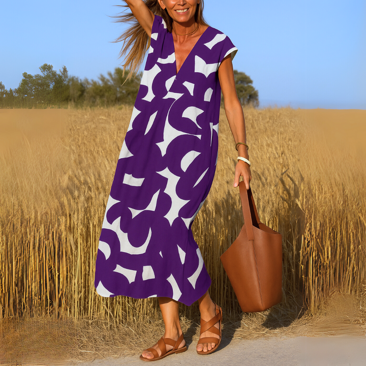 Lydia | Printed V Neck Day Dress