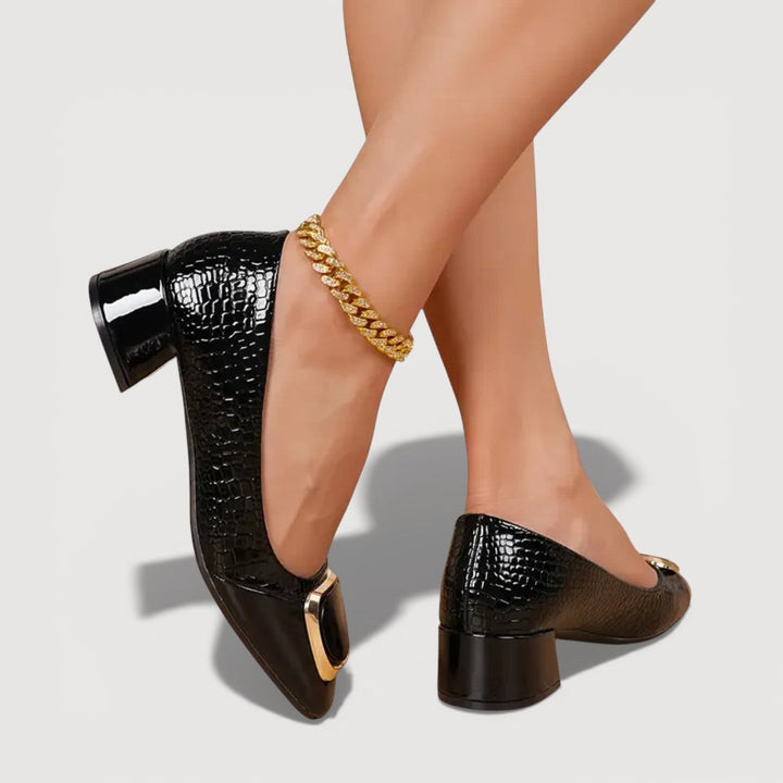 Veronica | Croco Block Heel Shoes