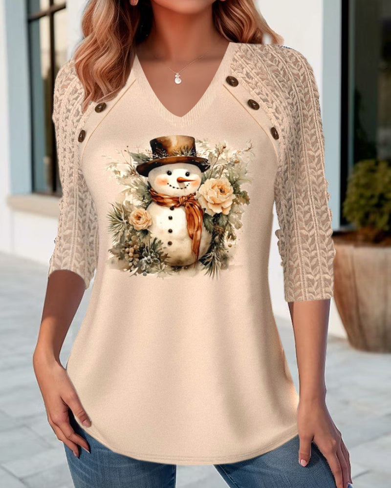 Leslie | Fun V-neck Snowman Top