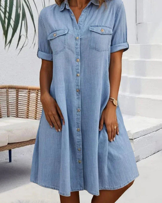 Élise | Midi Denim Jurk met Reversekraag