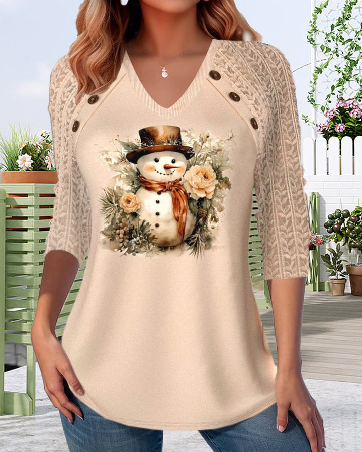 Leslie | Fun V-neck Snowman Top