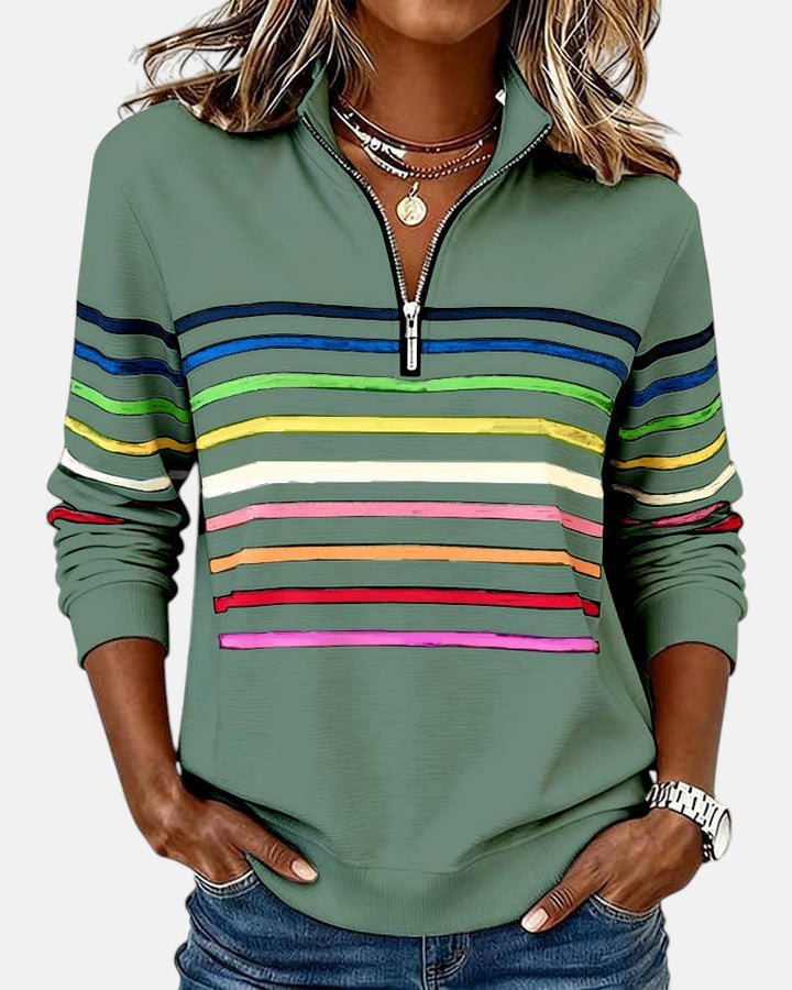 Monique | Half-Zip Striped Knit Top