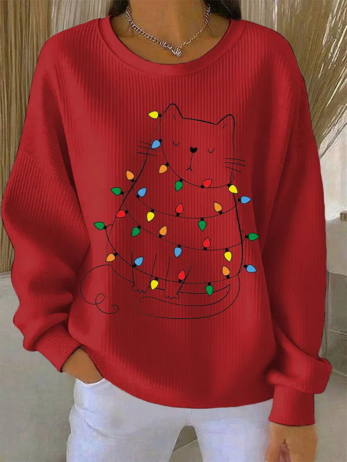 Faye | Festive Cat Motif Knit Sweater