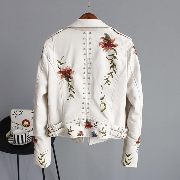 Isabelle - Leren Jas met Bloemenmotief