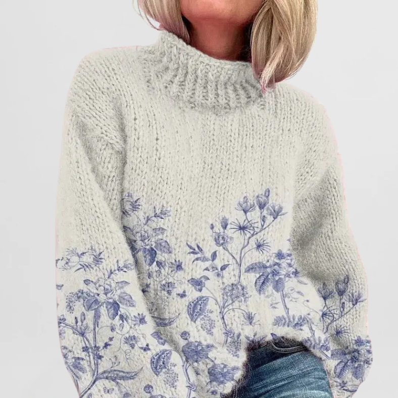 Lena | Plant Print Mock Neck Sweater