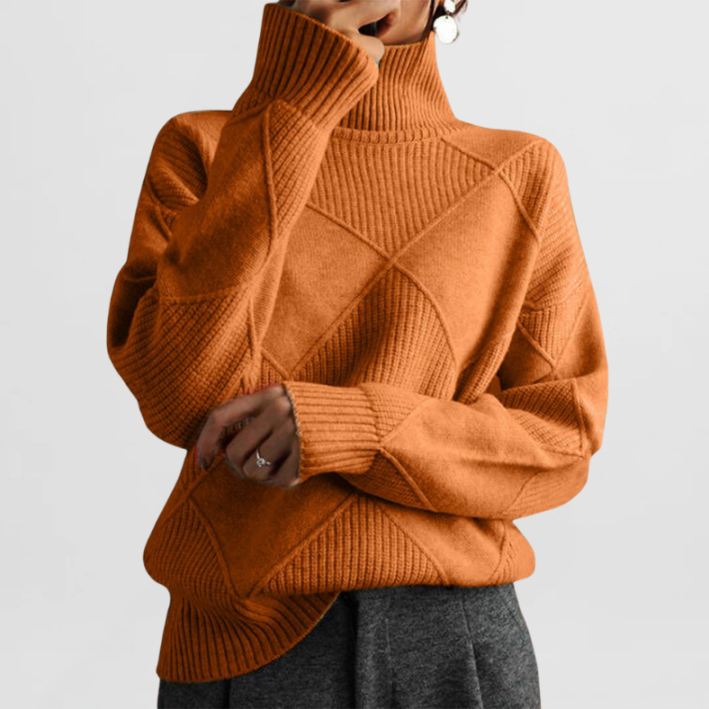 Orange Plain High Neck Long Sleeve Sweater