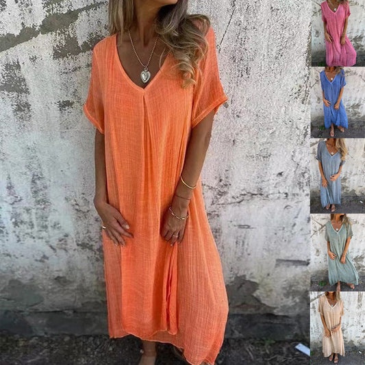 Naomi | Lentejurk van linnenmix met V-hals en relaxte pasvorm