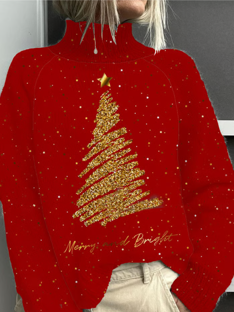 Sabine | Gold Tree Holiday Turtleneck Sweater