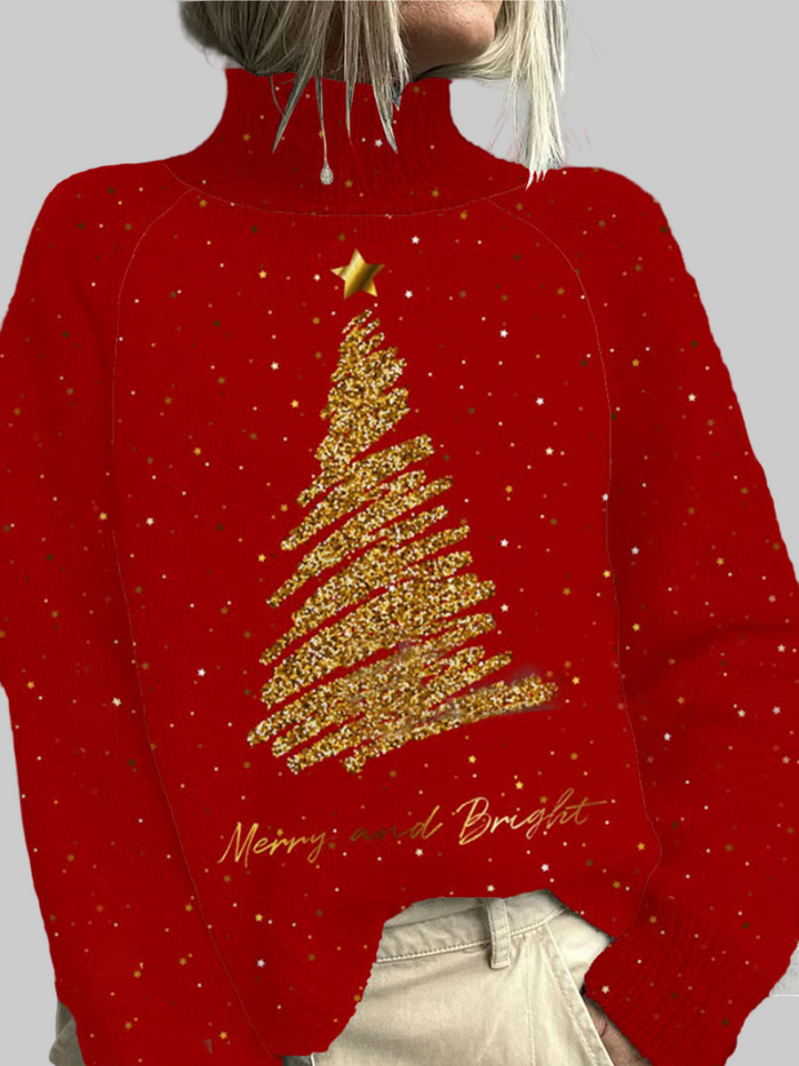 Sabine | Gold Tree Holiday Turtleneck Sweater