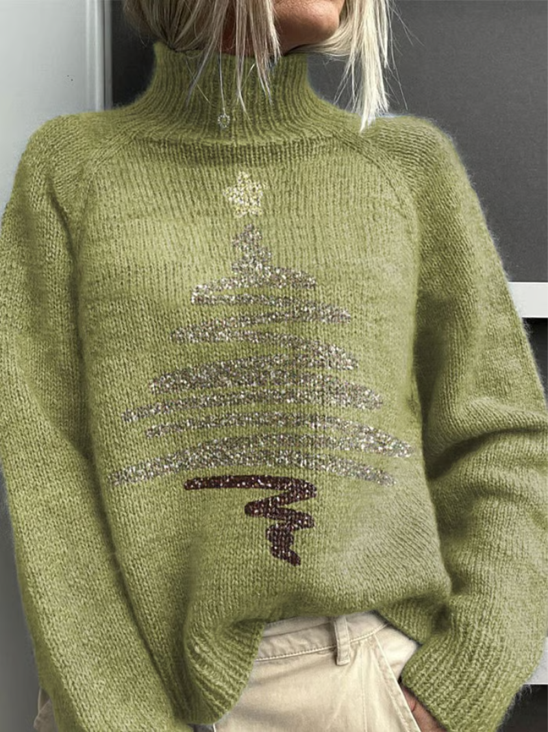 Celeste | Olive Green Holiday Turtleneck Sweater