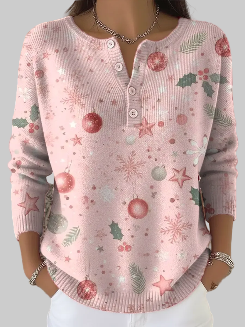 Amara | Festive Button-Neck Holiday Sweater