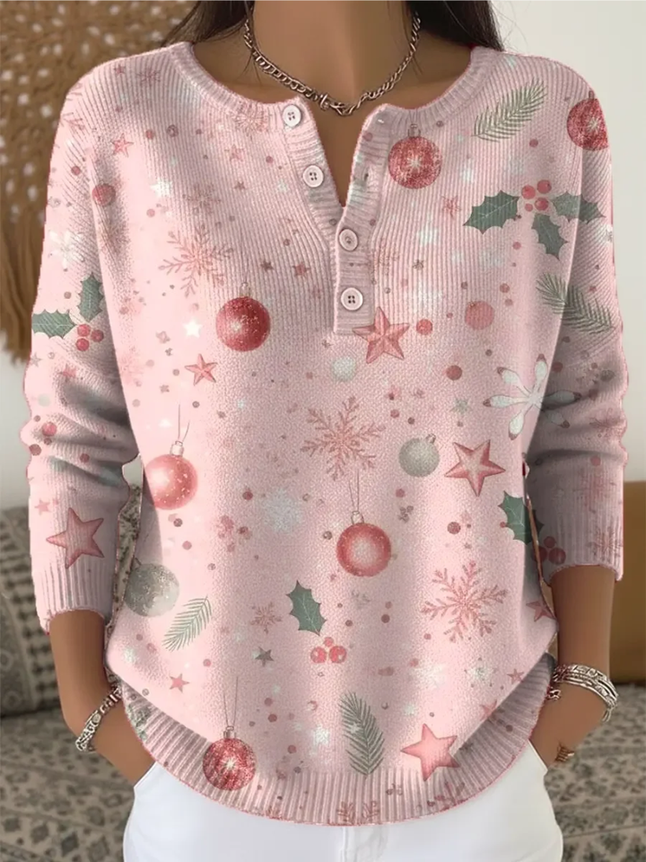 Amara | Festive Button-Neck Holiday Sweater