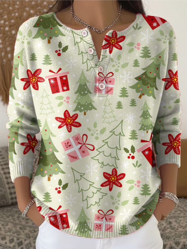 Emelia | Festive Button-Neck Holiday Sweater