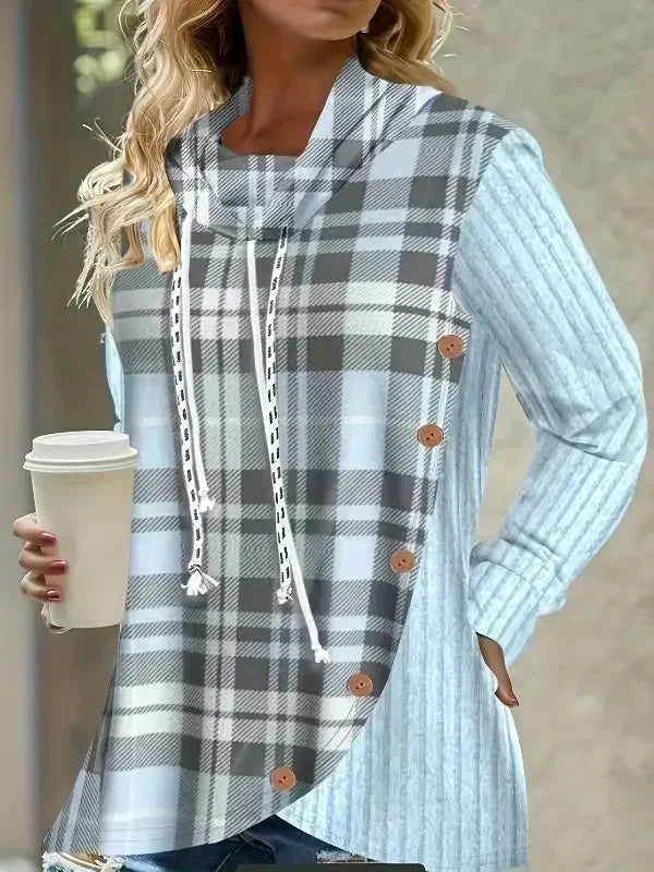 Maeve | Plaid-Trim Knit Hoodie