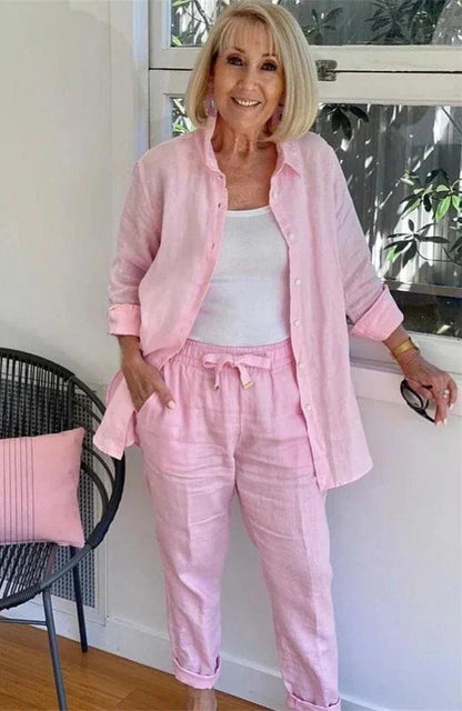 Conjunto Casual em Linho e Algodão Blusa + Calça + Brinde [Último Dia]