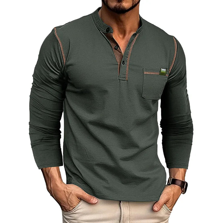 Garrett | Cotton Henley Long Sleeve Tee