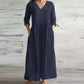 Women Cotton And Linen Loose Dress Long Spring Autumn Casual Half-sleeved Simple Style Long Dress solid Vestidos Female