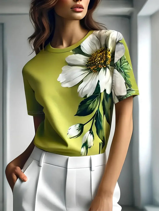 Simone | T-shirt met luxe glans en bloemendessin