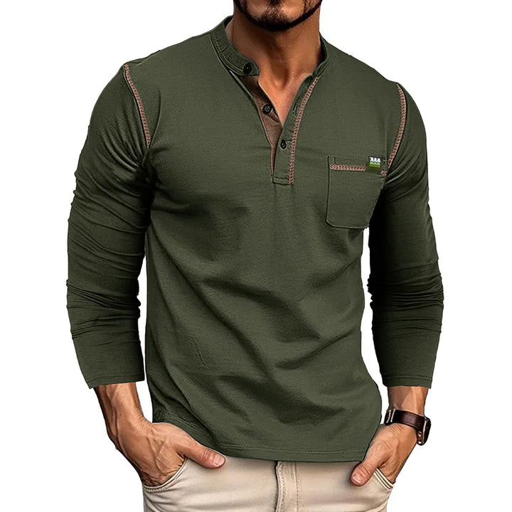 Garrett | Cotton Henley Long Sleeve Tee