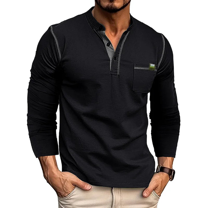 Garrett | Cotton Henley Long Sleeve Tee