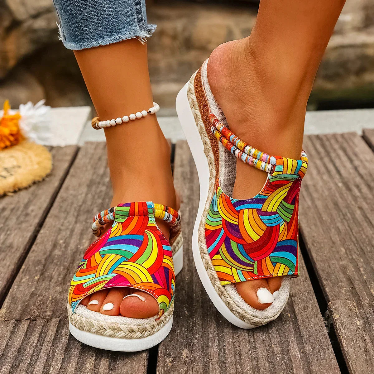 Yara | Tropische Wedge Sandalen