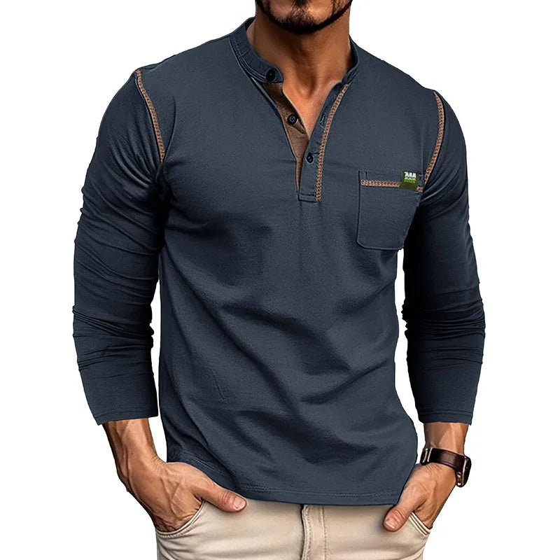 Garrett | Cotton Henley Long Sleeve Tee